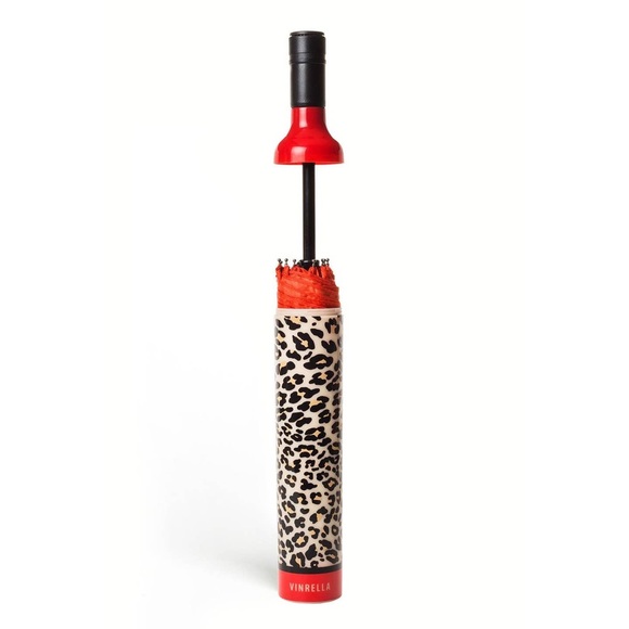 Chic Animal Print Gift Vinrella Red Leopard Print Designer Umbrella In a Bottle - Picture 3 of 10